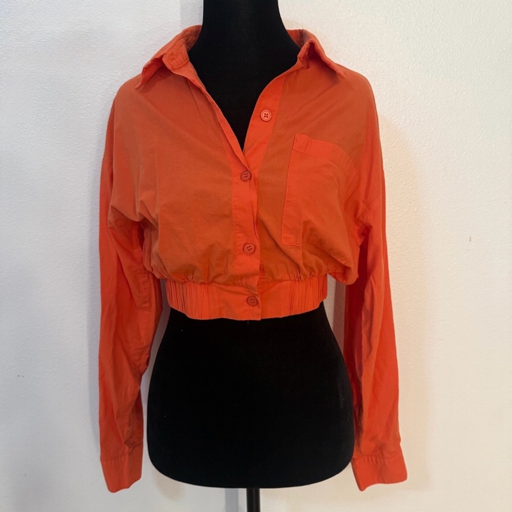 Women's Orange Button-Up Crop Top